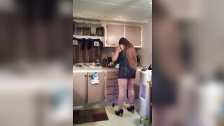 Cleaning My Kitchen In Hawt Costume and High Heels