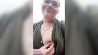 Golden-Haired big beautiful woman mother i'd like to fuck flashes cute tiny bazookas large nipps outdoors