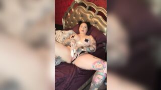 Tattoobabie uses sextoy on marvelous pink vagina in her cum bitch outfit