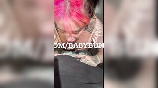 tattooed brunette hair likes sucking weenie with facial!