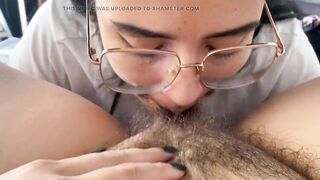 Lesbo sucking a lovely hirsute bush