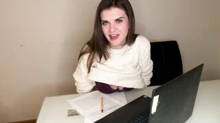 Stepson saw Stepmother’s Large Spunk Flow throughout panties in the office