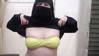 Wife in Burqa with small bikini beneath
