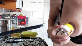 Lalin girl with a large booty and tiny melons. Hawt brunette hair in the kitchen hirsute vagina, hirsute booty, large nipps, tiny breasts