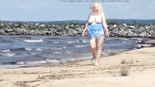 Hawt Mommy on the Beach in White Swimsuit