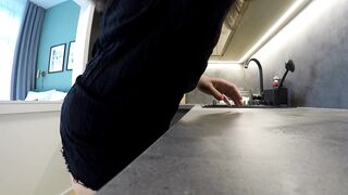 Sexy Hawt Brunette hair mother I'd like to fuck Housewife at home no pants in a Cut Miniskirt to flash beefy wet cunt