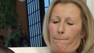 Sexy German golden-haired in fishnets gets fisted and banged until a spunk flow