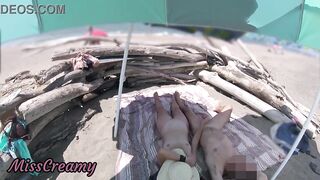 #two Exhibitionist Wife Outdoor Amateur mother I'd like to fuck Tugjob Large Jock on Nudity Beach public in front of voyeur with ejaculation - MissCreamy