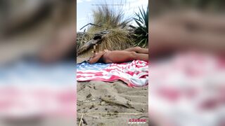 That babe masturbates on a public beach, her in the sun. Giant joy in front of a voyeur who watches her in Cap d'Agde.