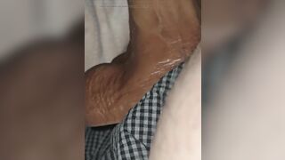 Step mama takes large balls on her hand and tugjob step son 9 inch of cock