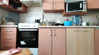 Unshaved brunette hair twat, large breasts, fleshly curly woman in kitchen. Hot mother I'd like to fuck, shaggy vagina, large booty