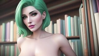 Gorgeous green hair librarians with large boobs