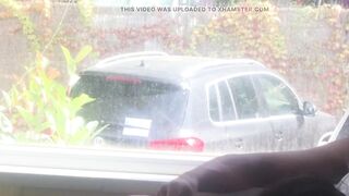 Camping risky public fellatio in front of an open window