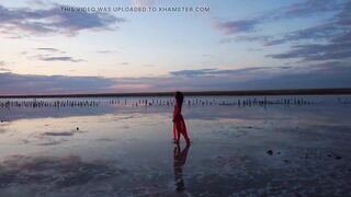 Walk on Red Sunset of Elton Salt Lake