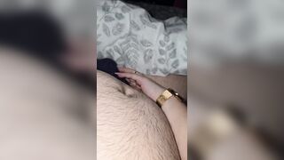 Step mama hand trying to pull out step son knob from his pants