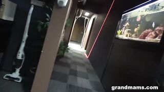 Filthy minded granny with red hair is wearing hawt underware whilst having sex with a younger man