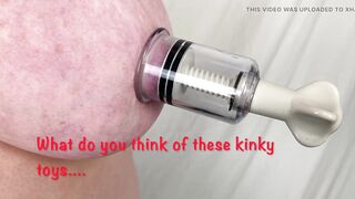 Mrs Older Feet playing with kinky titty toys