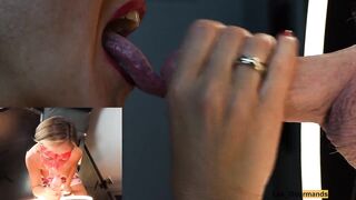 4K - mother I'd like to fuck Floozy masked with lipstick gives oral job & gets all the cum on her tongue in close up