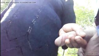 Shlong flash in front granny and touching dong outdoor!