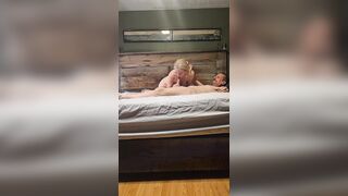 Blond mommy deepthroats and rides a large white dong