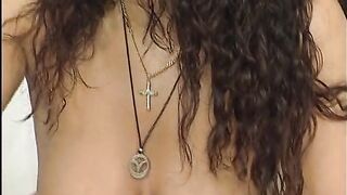 That babe plays with her little sex toy