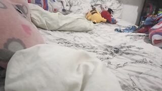 Overweight big beautiful woman mommy cleans the room