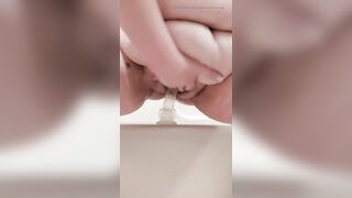 Plump vagina bubble washroom enjoyment with clear vibrator toy