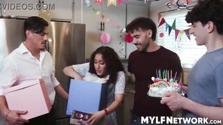 It's Livâs birthday and her stepsons wager on which present this babe can't live out of the almost any. Touched by her desire, Nade, Nick, and Tony make her juicy fantasy come true.