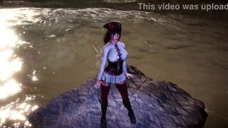 Pirate queen Lara Croft seductively dances on the coast in advance of storm