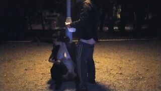 A obedient floozy wife takes my void urine in her throat in a public park