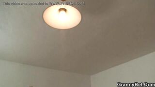 Blond granny in nylons rides stranger's schlong