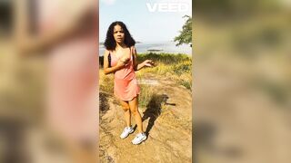 Going From Island To Island Solo Female Public Walking Exposed Beach