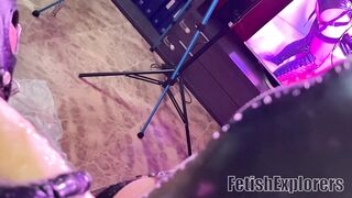 CHASTITY thrall receives some SPIT on his face and inside BOOTY