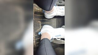 Pedal pumping in my sneakers whilst my mini Cooper is running
