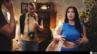 French Brunette hair with Fake Enhanced Giant Melons gets Her Teats Sucked during the time that F...