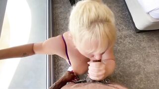 POV blond pawg gets BBC in front of window