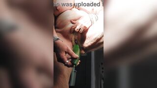 Grandma bangs curly snatch with cucumber