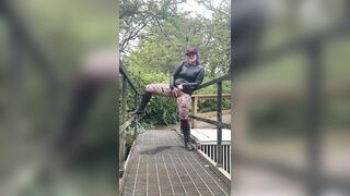 mother I'd like to fuck pees on public walking bridge into water