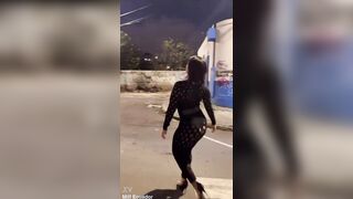 Aged doxy loves to show off on the street