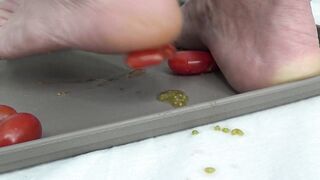 I trample tomatoes with my feet