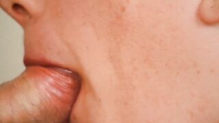 Close-up fleshly teasing edging oral pleasure after a dry week results in a oozing throat full of cream