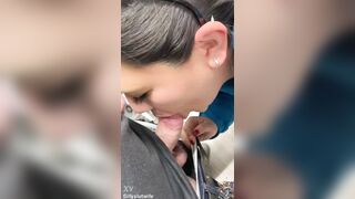 Wife giving head in store