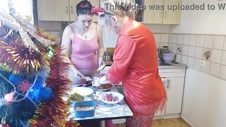 Erotic Recent Year's Eve cooking in a belt and glamorous underware.