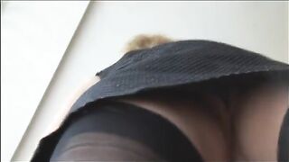Aged English blond sweetheart in nylons upskirt tease
