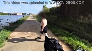 A mother I'd like to fuck with large natural bazookas rides a bicycle absolutely exposed.