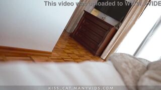 Step mamma share couch in hotel room with Step son - Surprise screw creampie for Step mother!