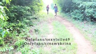 Discovered wicked lesbos playing after banging in the woods