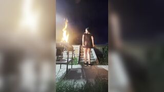 Stairway Tease by the Fire – Sheer Top, Strap & Slow Dance