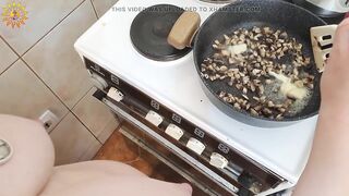 Real Homemade Movie: Mila Naturist Cooks Meat with Mushrooms