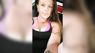 Hawt mother I'd like to fuck showing off cleavage and flashing vagina in public during the time that in car